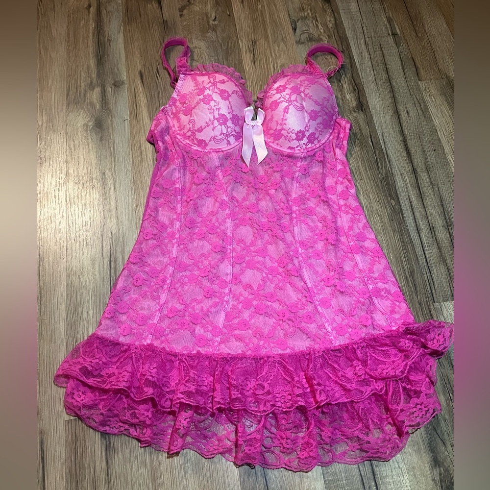 pink lacey bustier top with bow
